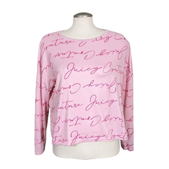Juicy Couture Logo Top Womens L Long Sleeved Sleepwear Shirt Cursive Pink Y2K - Picture 2 of 6